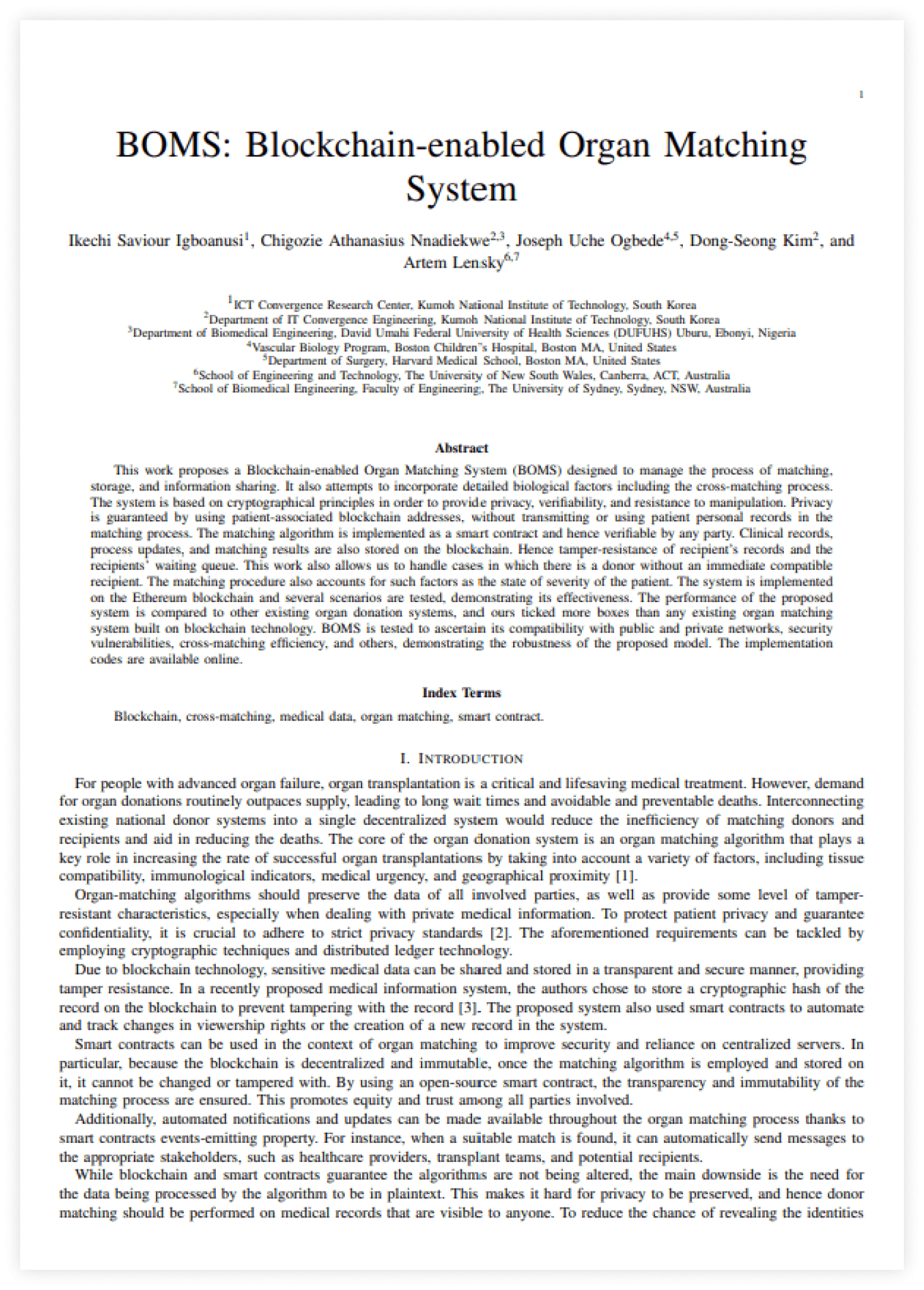 BOMS: Blockchain-enabled Organ Matching System